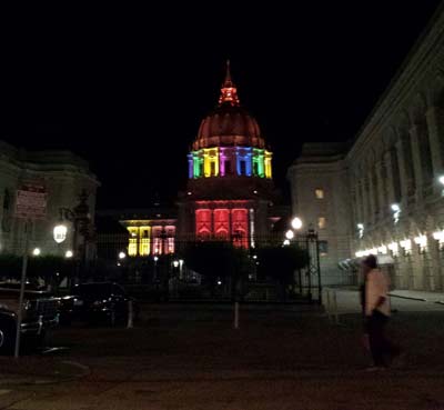 San Francisco City Hall in rainbow lights