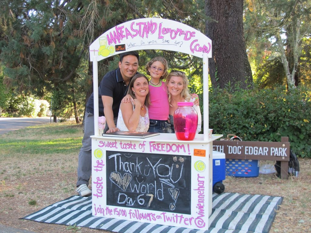 Toan, Vivienne Harr's mother Alexandra, Vivienne and Jen at "Make a Stand Lemonade"