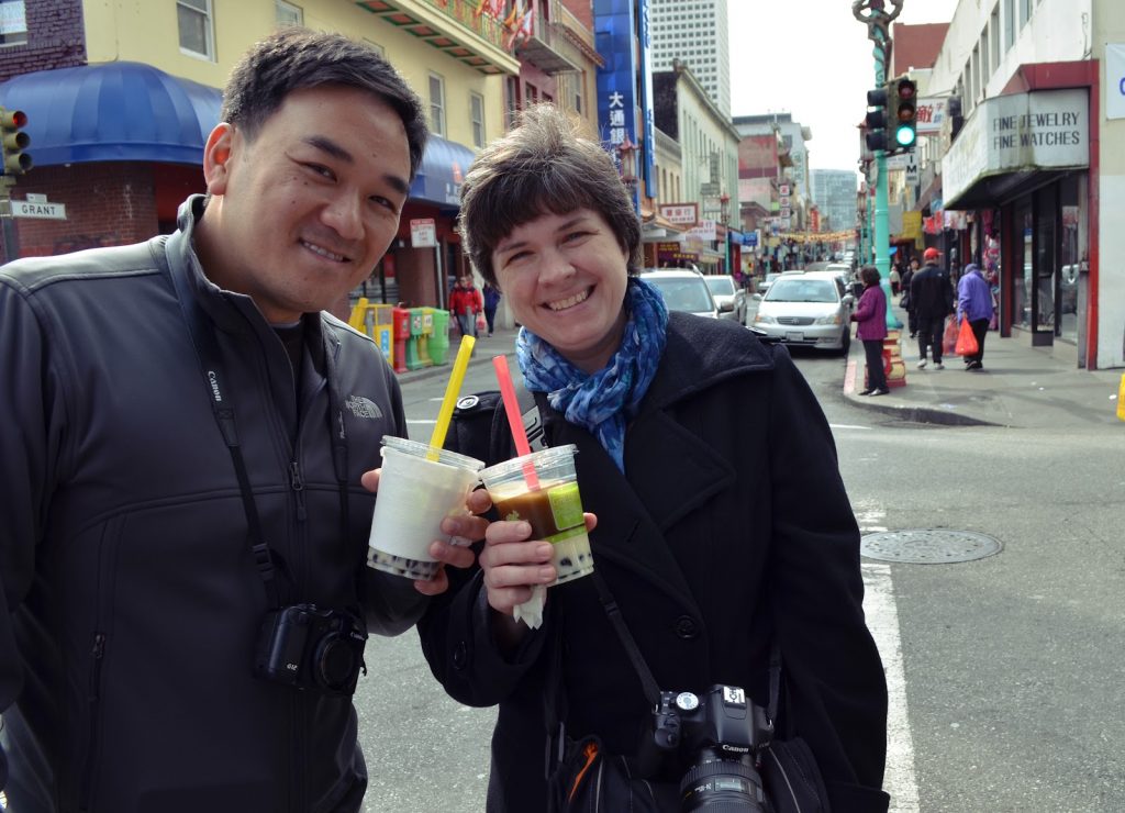 Toan and Kat with boba tea