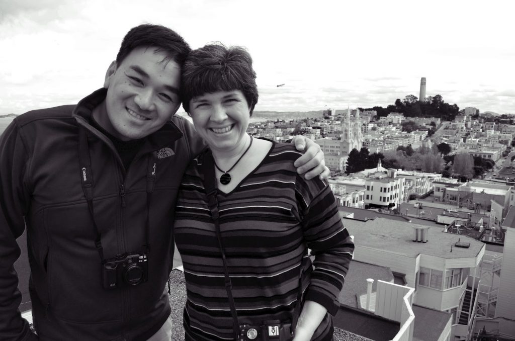 Black and white photo of Toan and Kat